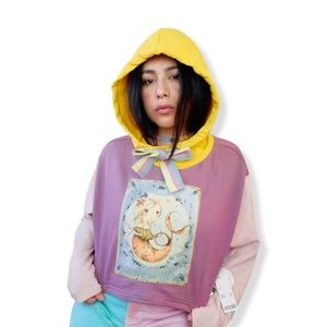 UO upcycled patchwork colorblocked cropped hoodie siren
